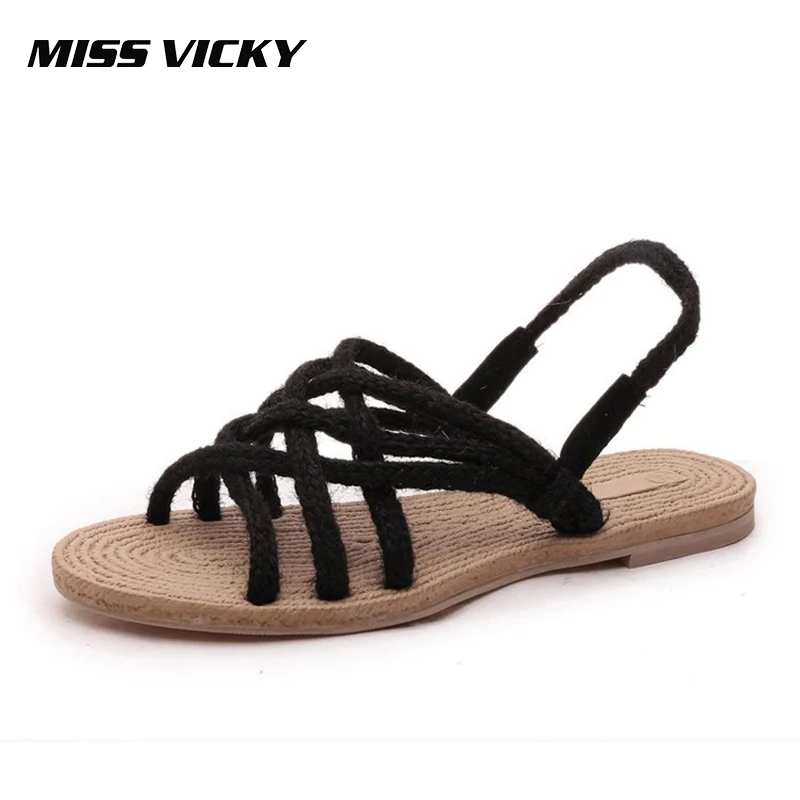 Женские сандалии MISS VICKY повседневные плетеные в римском стиле на плоской подошве