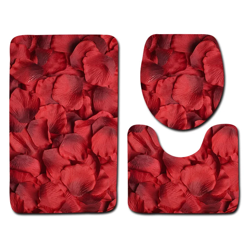 3pcs rose pattern bath mat set flannel bathroom carpet set toilet floor mat bathroom shower room absorbent foot mat toilet mats free global shipping