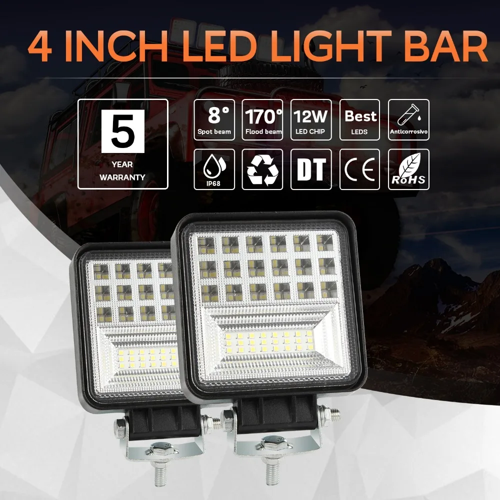 

4 Inch 126W Combo square Led Light Bars Spot Flood Beam for Work Driving Offroad Boat Car Tractor Truck 4x4 SUV ATV 12V 24V