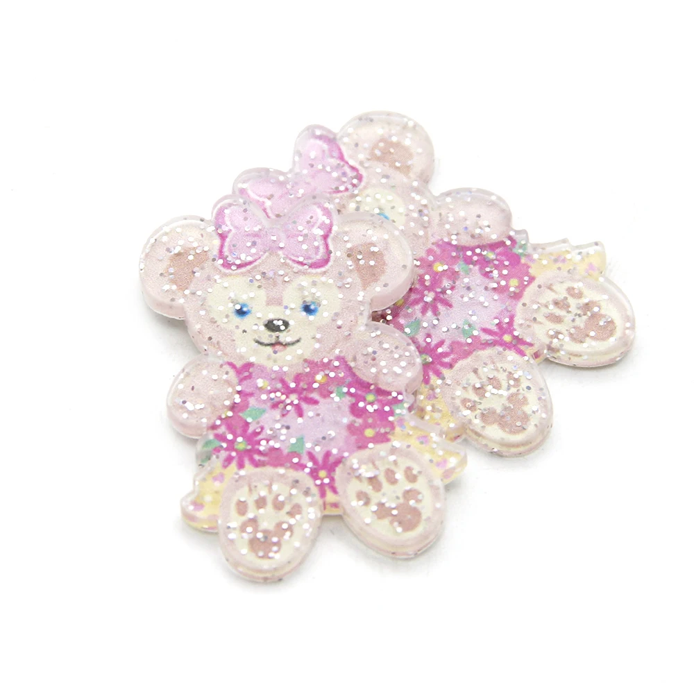 Cartoon Animal Transparent Glitter Planar Resin Acrylic For HairBow DIY Decoration Crafts Accessories 5pcs,5Yc6001