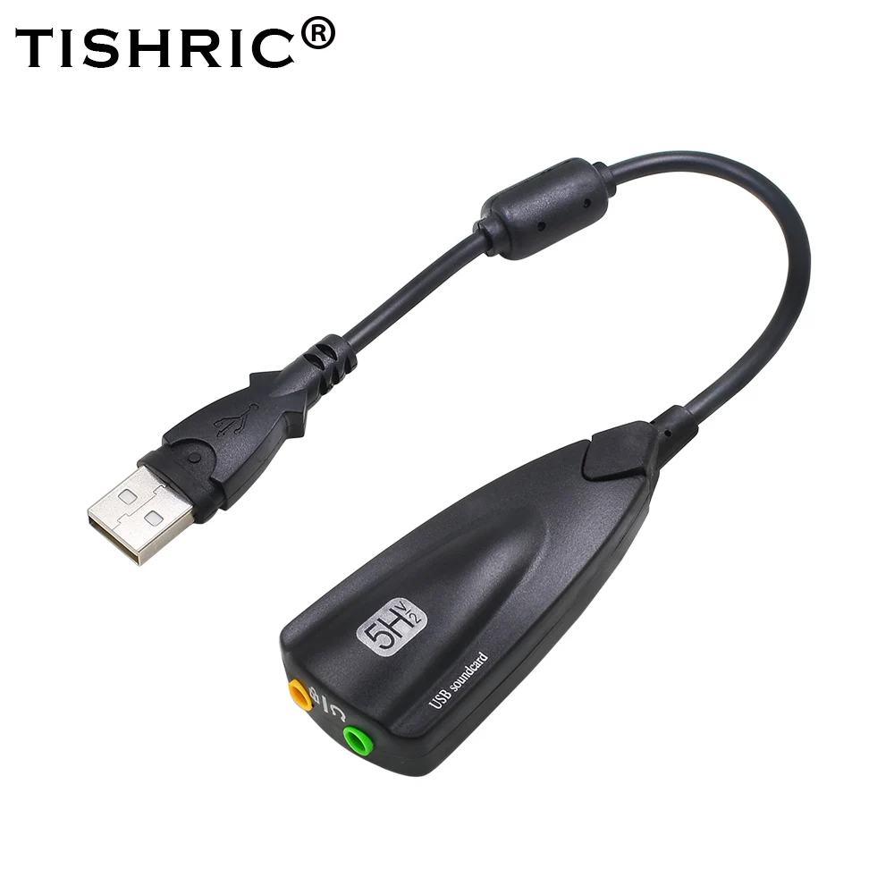 Black TISHRIC продвижение 5HV2 Внешняя usb звуковая карта 7,1 с 3,5 мм аудио интерфейс адаптер для наушников колонки ноутбук компьютер ПК - Цвет: Black