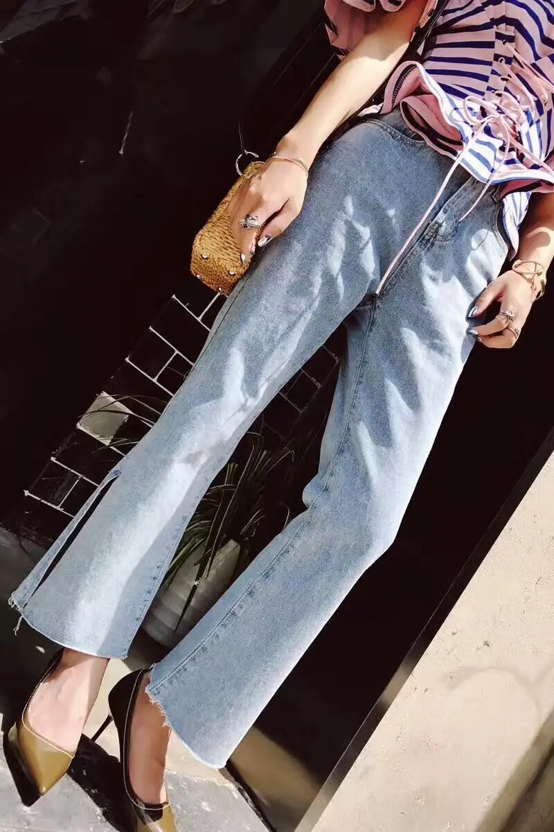 2017 New Retro V La split wide leg legs all-match skinny pants |