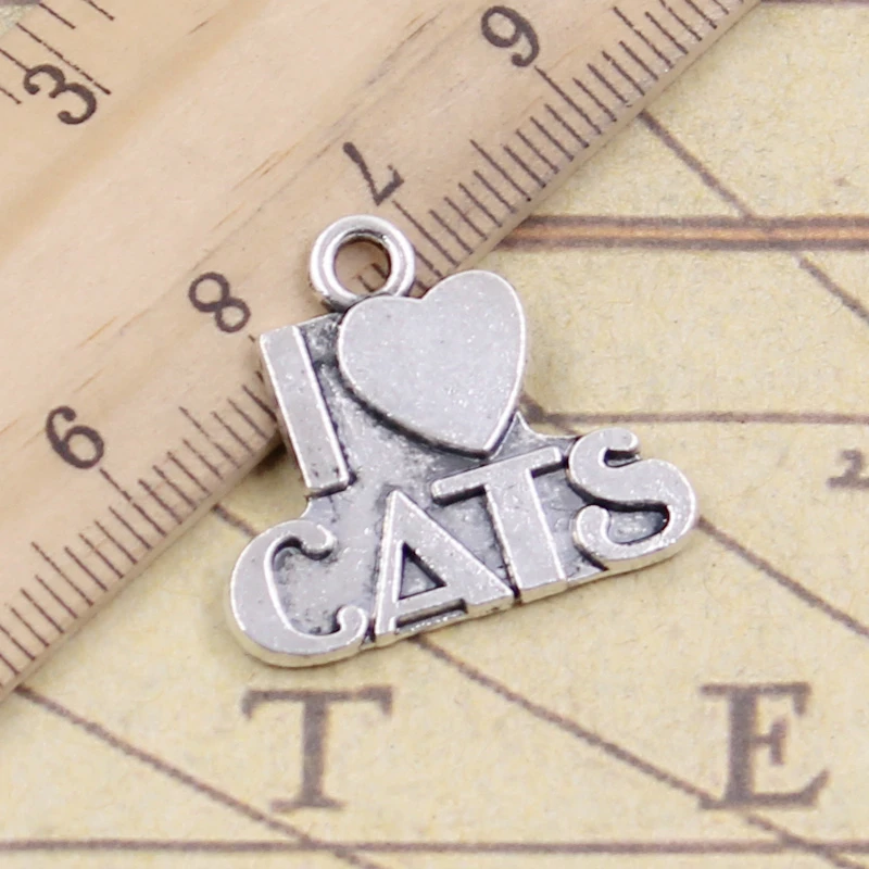 10 шт. Подвески I LOVE CATS 23x21 мм тибетские бронзовые серебряные цветные антикварные