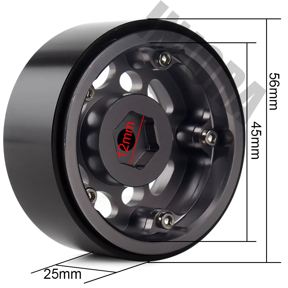 INJORA 4PCS Metal 1.9 Beadlock Wheel Rim Hub for 1:10 RC Crawler Axial SCX10 SCX10 II 90046 D90 D110 MST