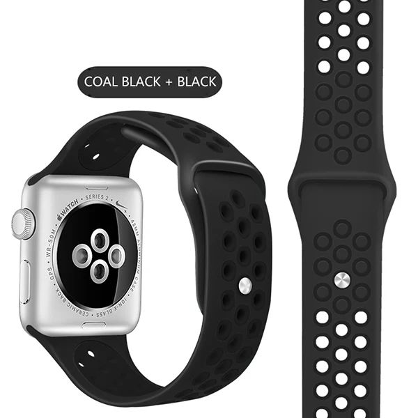 Coal Black Эластичный дышащий Силикон Спортивный ремешок для Apple Watch 5 4 3 2 1 42 мм 38 мм резиновые ремешки для Nike+ Iwatch 4 3 40 мм 44 мм - Цвет ремешка: Coal Black
