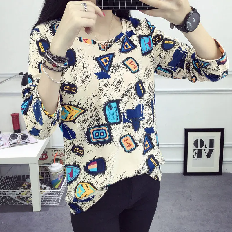 Женская футболка с длинным рукавом винтажная хлопковая Футболка принтом осень