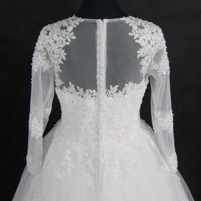 Новинка года принцесса Vestido De Novia Элегантные линии с длинным рукавом свадебное платье Sheer поезд кружево с аппликацией и бисером свадебные платья - Цвет: All White