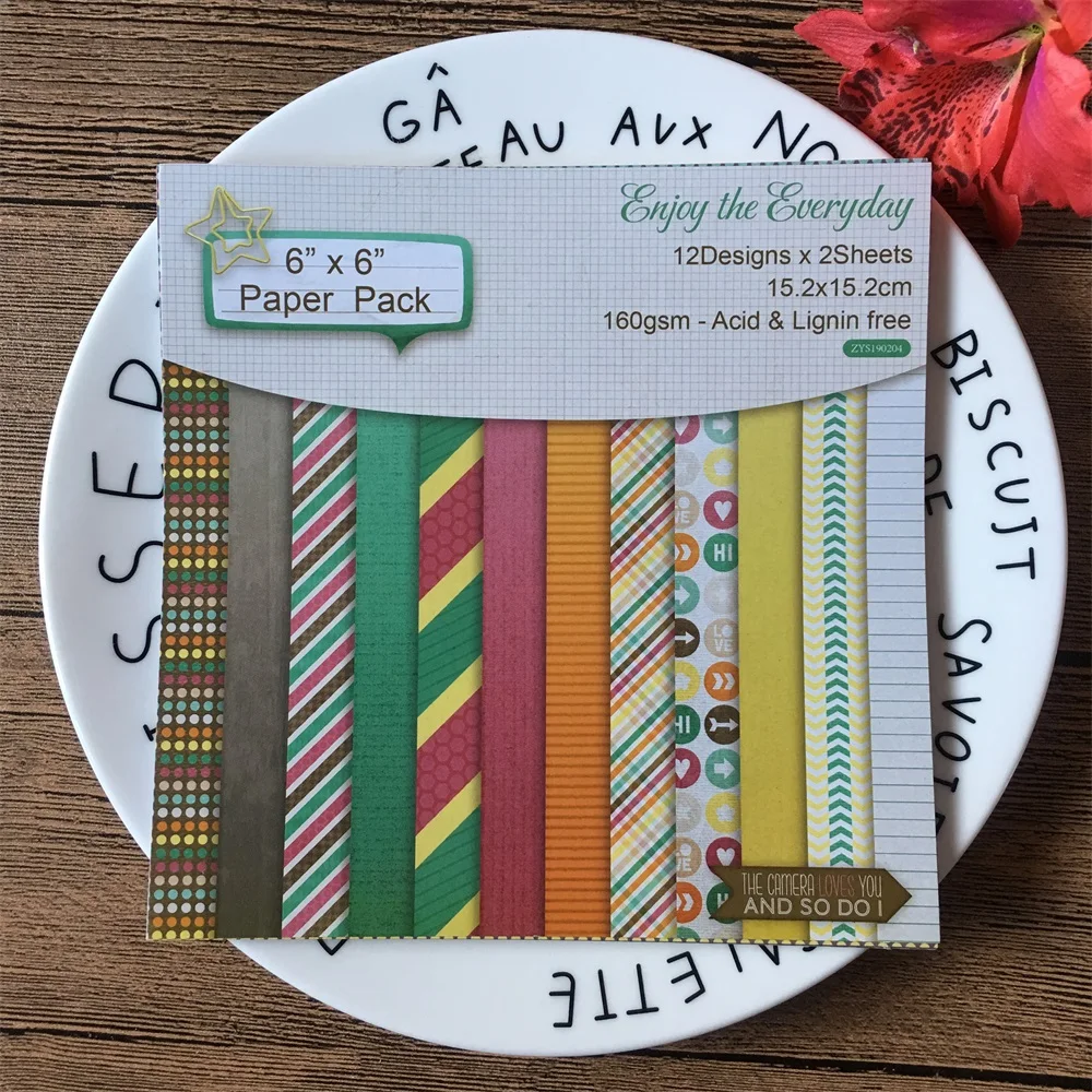 

24pcs 6*6inch Enjoy The Everyday Patterned Paper Pack for Scrapbooking DIY Happy Planner Card Making Journal Project