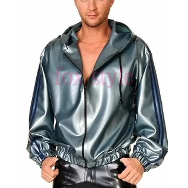 Мужской латексный пиджак в итальянском серебряном стиле с молнией спереди |