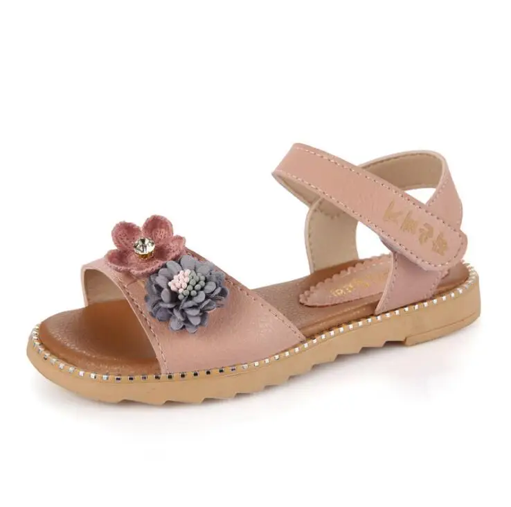 

Girls Sandals 2019 New Big Kids Flowers Princess fish mouth sandals Korean children beach shoes pupils summer flat bottom shoes