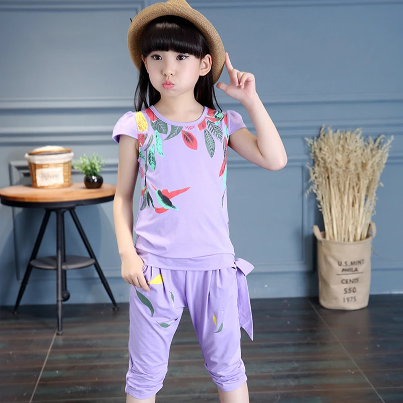 Комплекты летней одежды для девочек спортивные костюмы из 100% хлопка спортивная