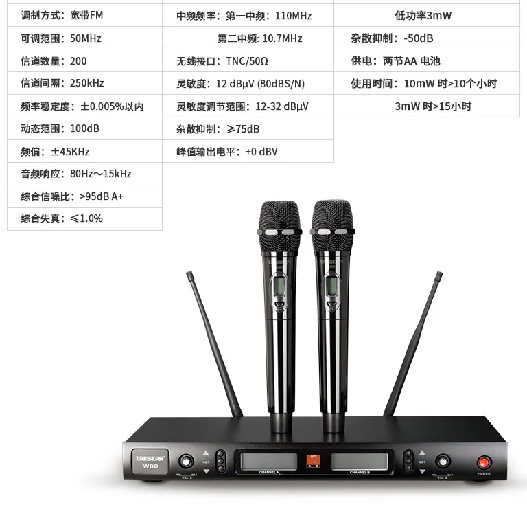 Takstar W80 UHF 2-х канальный Беспроводной, микрофон, ЖК-дисплей-дисплеи для уроков, караоке, для домашних развлечений, производительность