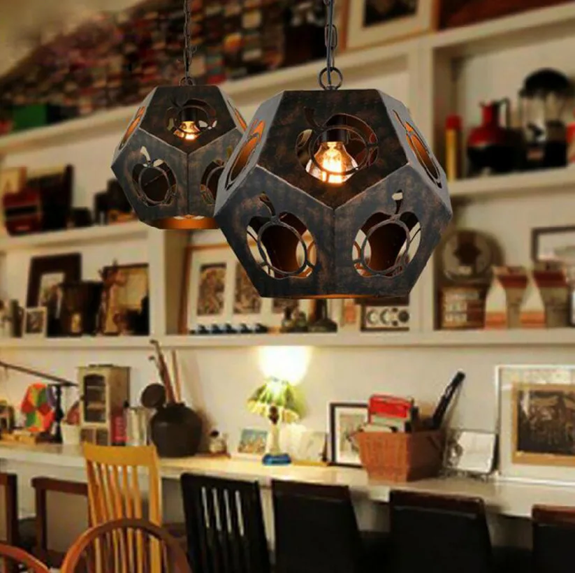 

loft retro iron diamond polyhedron pendant light American style country cafe restaurant bar hanging lighting E27