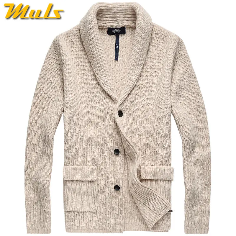 Khaki Muls, Роскошные шерстяные пиджаки, кардиган для мужчин, 65% шерсть, 35% нейлон, зима, осень, утолщенная трикотажная одежда, мужской свитер, костюмы, куртка, Мужское пальто - Цвет: Khaki