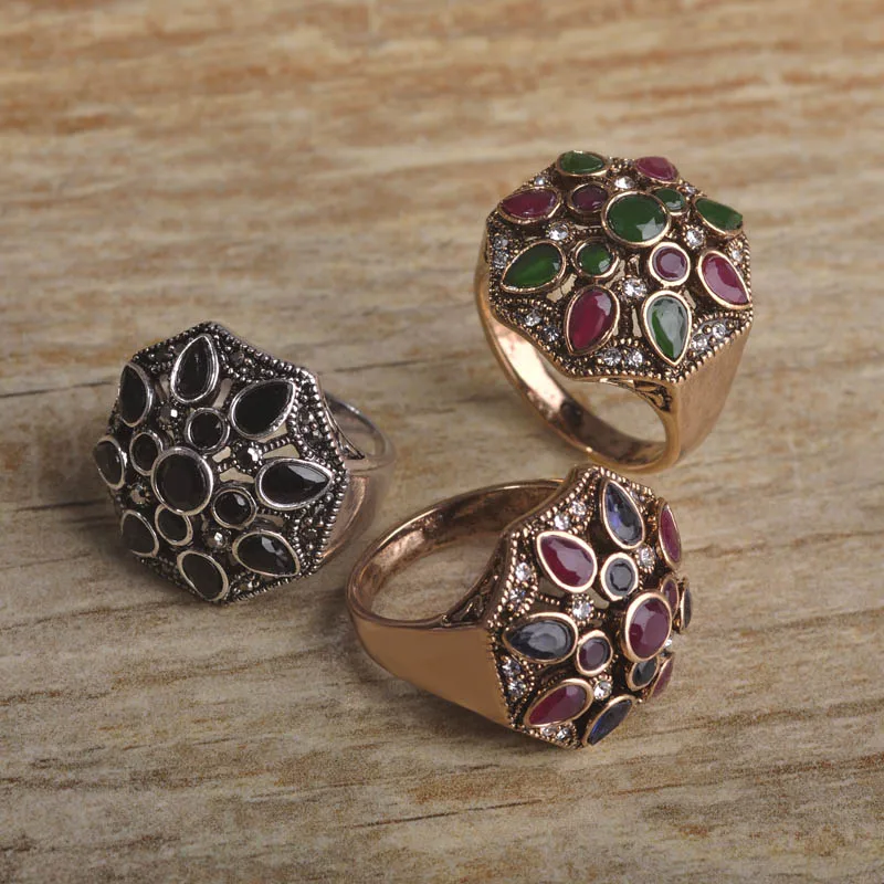 Женское Винтажное кольцо Blucome золотистое в турецком стиле с круглым или зеленым