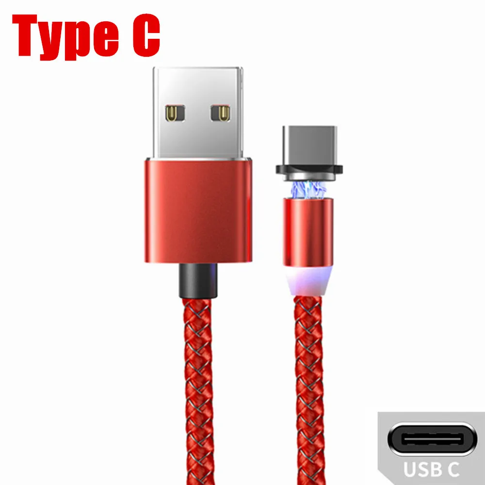 Red Type C Cable OLAF 1 м светодиодный магнитный Micro USB кабель для быстрой зарядки usb type C Магнитный кабель для зарядки данных кабель для зарядки USB шнур для samsung Xiaomi - Цвет: Red Type C Cable