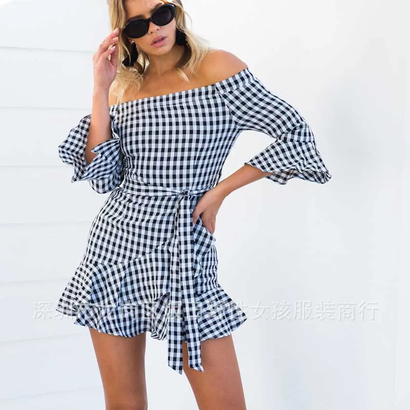 Vancol 2017 старинные плед летнее платье женская Повседневная Bodycon халат сексуальный