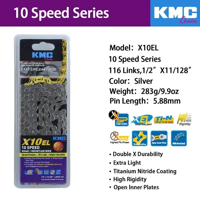 KMC X8 X9 X9sl X10 X10sl X11SL Z99 велосипедная цепь 9S 10S 11S золото для MTB/шоссейного велосипеда fo Shimano/SRAM 8 9 10 11 скорость 116л/цепной велосипед - Цвет: X10EL-SILVER