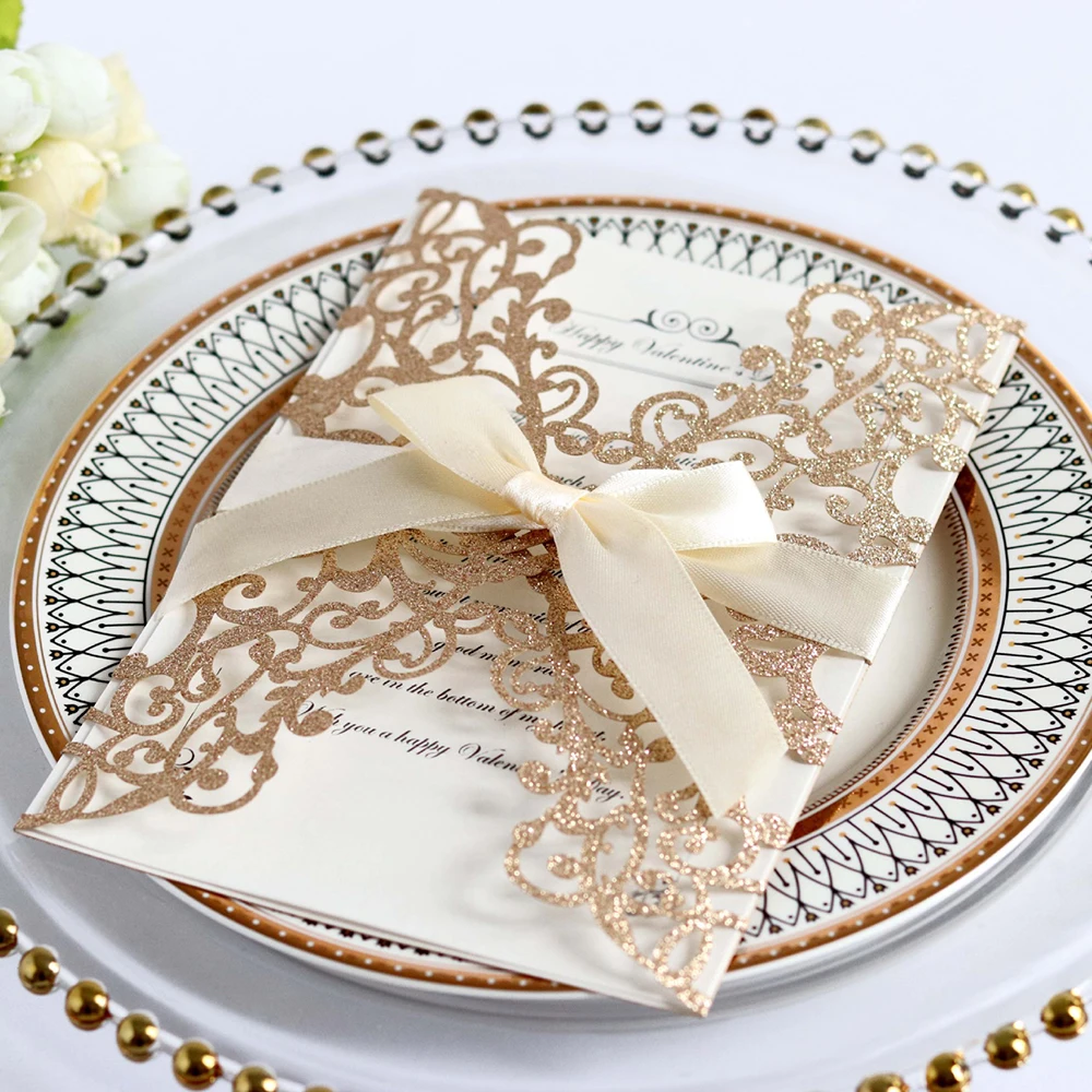 10 шт. полый лазерный разрез свадебные приглашения элегантные открытки для