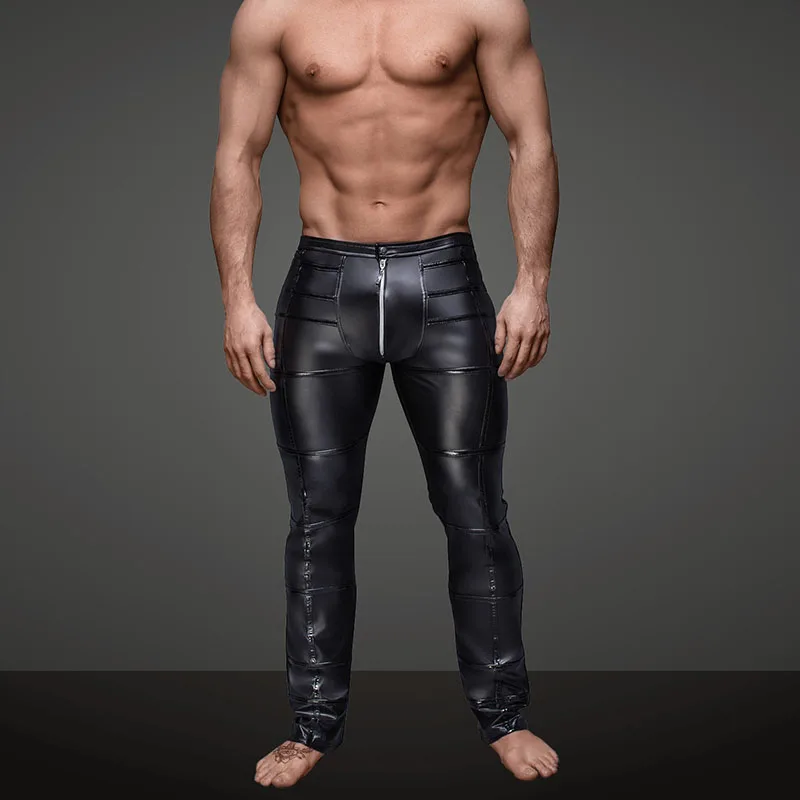 Сексуальные мужские забавные штаны AIIOU из искусственной кожи черные длинные на