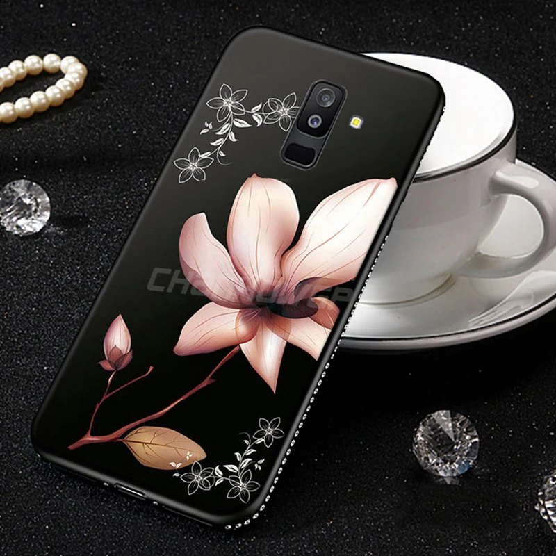 3D с цветочным рисунком и стразами для мягкий чехол для samsung Galaxy A50 A30 A20 A10 A40 A70 A8 A6 J8 J6 J4 плюс Note9 S8 S9 S10 плюс S10e крышка