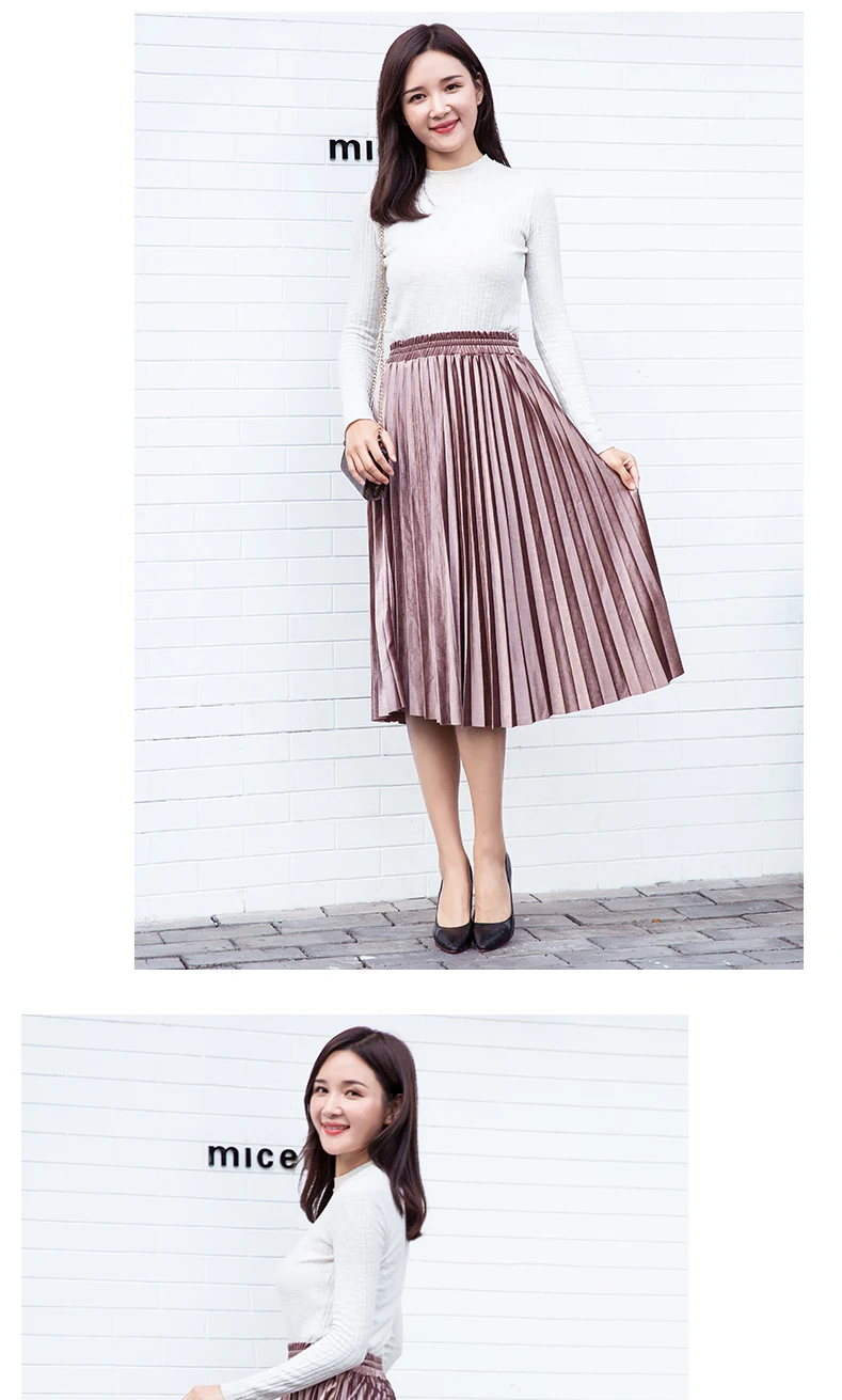 PEONFLY Women's Skirt New Summer Long Skirt Fashion Color All-match Slim Pleated Skirt free shipping Pleated Skirt One Size