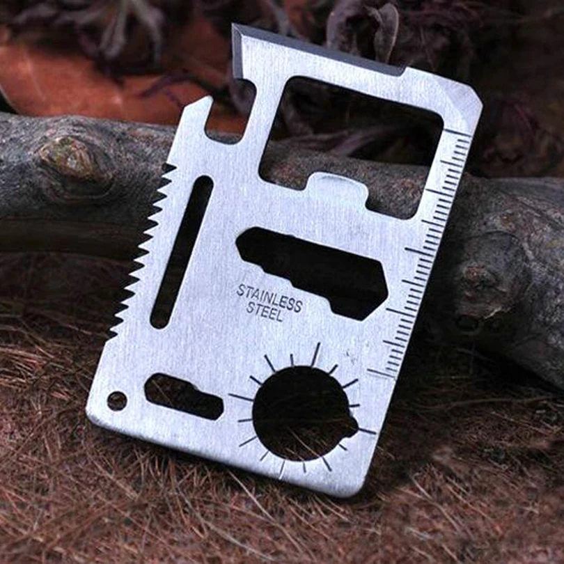 

Outdoor Camping Stainless Steel 11 in 1 Multi-Function Tool Portable Pocket Card Survival Tools With Protective Holster FW187