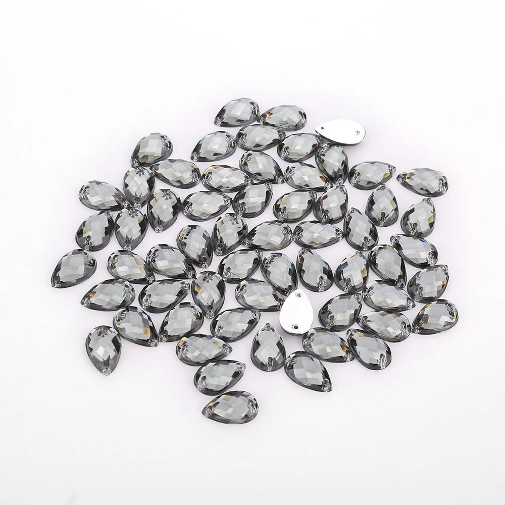 TPSMOC 8*13mm/10*14mm/13*18mm/18*25mm Water Drop Colorful Acrylic Sew On Rhinestone Flatback Crystal Beads For DIY Dress - Цвет: Gray
