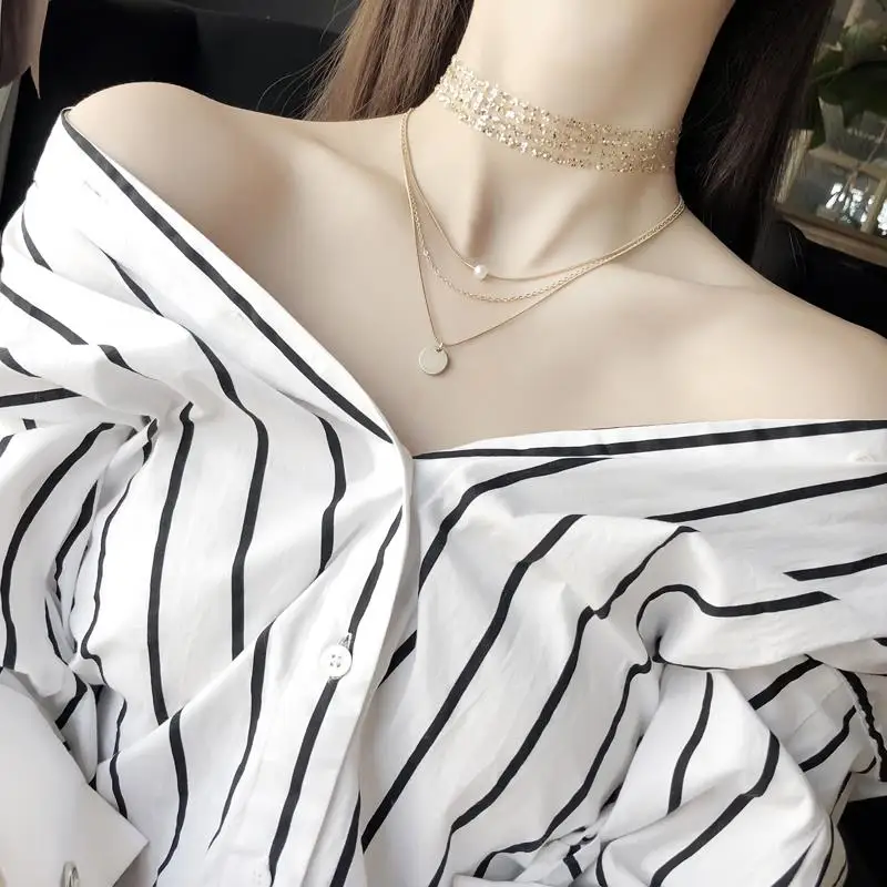 Ожерелье женское серебряное блестящее с блестками|Колье| |