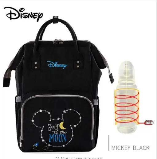 Disney детские пеленки мешок USB Отопление для беременных подгузник сумка для ребенка уход путешествие в мумию рюкзак bolsa mochila maternidade DS9202 - Цвет: Черный