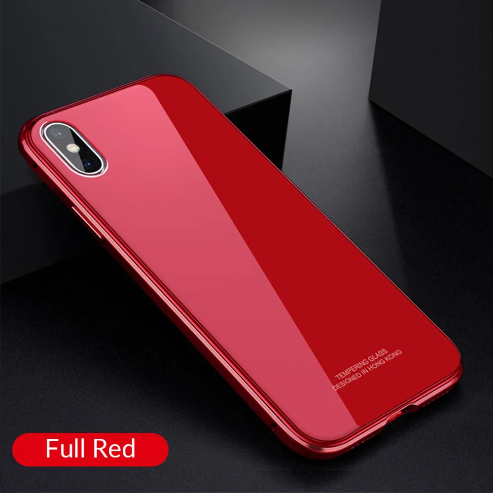 Full Red Роскошный металлический чехол для iPhone XR XS Max чехол Алюминиевый металлический бампер закаленное стекло чехол для телефона s для iPhone X 7 8 Plus чехол - Цвет: Full Red