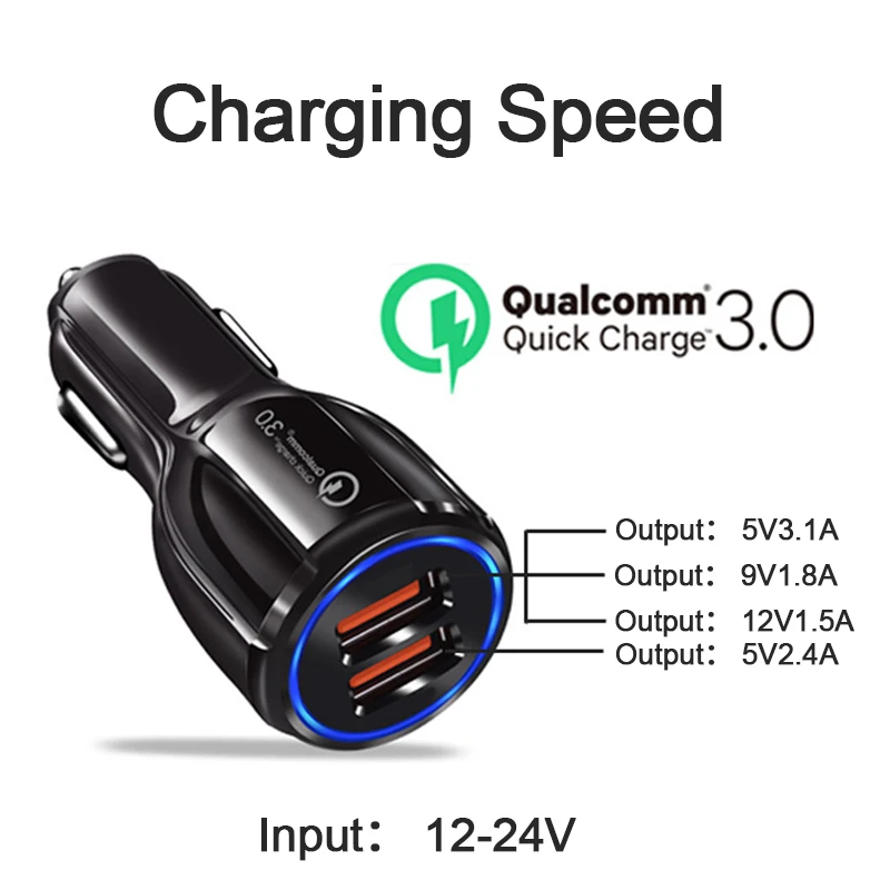 Быстрая зарядка 3 0 USB Автомобильное зарядное устройство 2 порта двойной usb