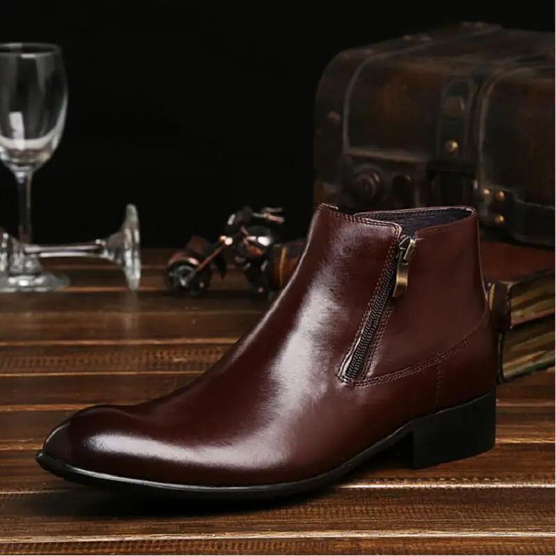 MYCOLEN Men Leather Boots Black Fashion Zipper Ankle Winter Shoes Botas Business Casual Dress bota militar | Обувь