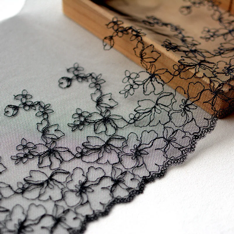 Изысканная черная кофейная сетка с вышивкой кружевная Цветочная юбка занавеска
