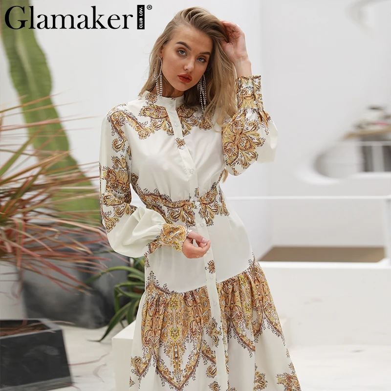 Женское платье с принтом пейсли Glamaker элегантное Пляжное Платье макси разрезом в