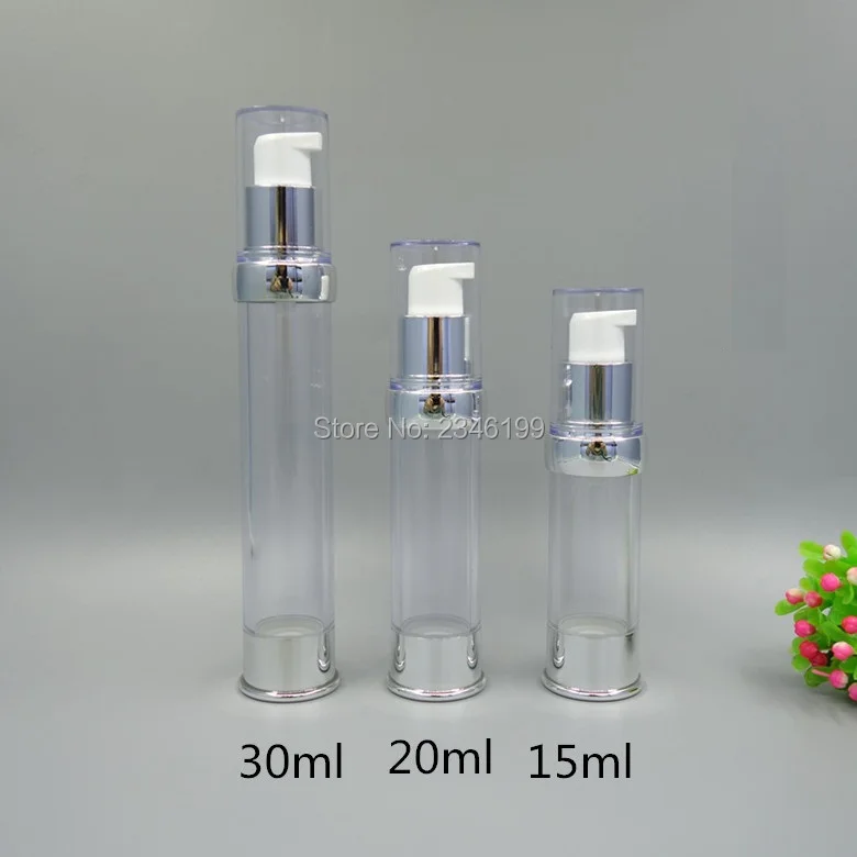 

15ML 20ML 30ML Airless Bottle with Silver Lotion Pump Clear Cap, Cosmetic Essence Packing Bottle, Vacuum Bottle, 30 Pieces/Lot