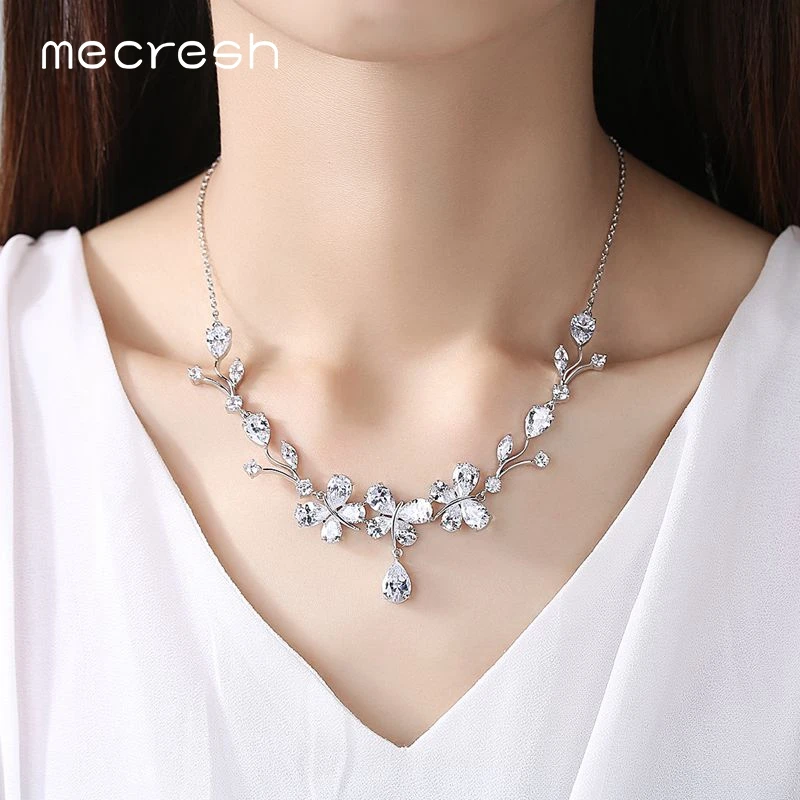 Mecresh Милая бабочка свадебные ожерелье Ювелирные наборы для женщин прозрачный