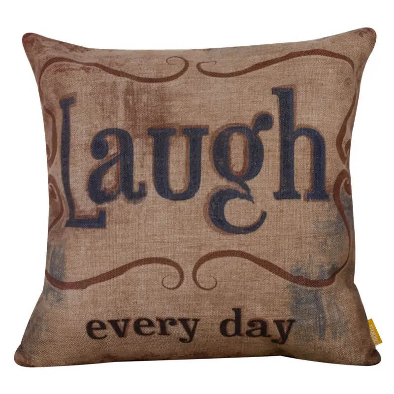 

LINKWELL 18x18" Retro Antique Laugh Every Day Burlap Cushion Cover Throw Pillowcase Accent Monogram Words Letter