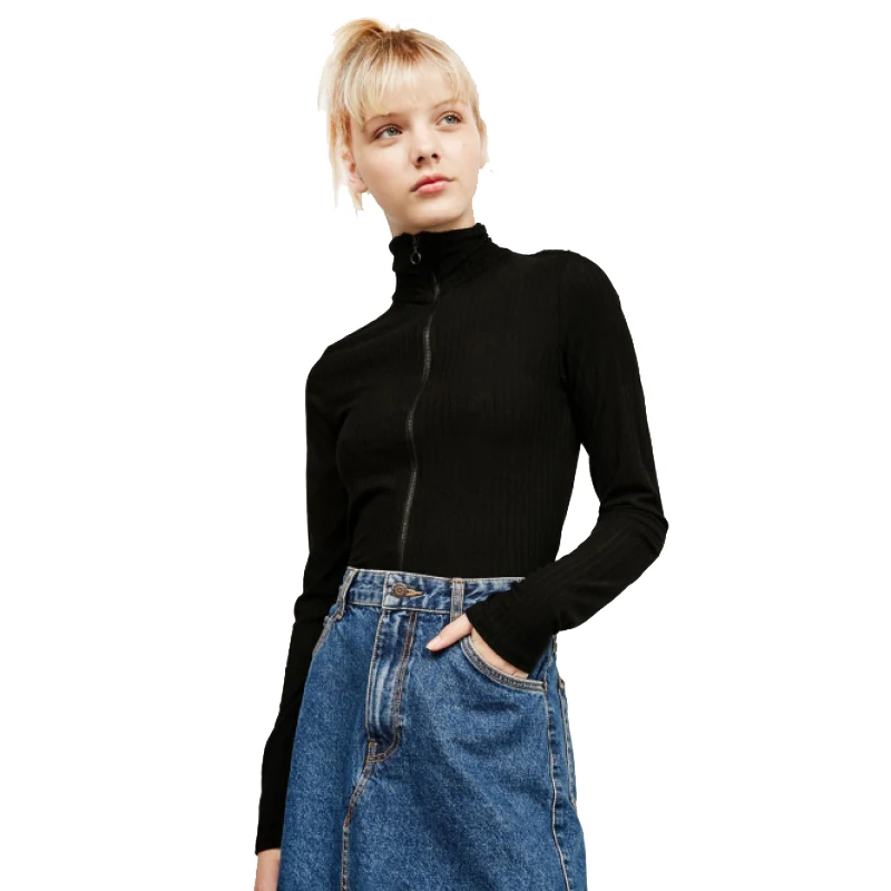 New 2018 Women Black Sweaters Jacket Knitted Zipper Turtleneck Long Sleeve Cardigan Street Style Sportwear Ladies Tops Sweater |