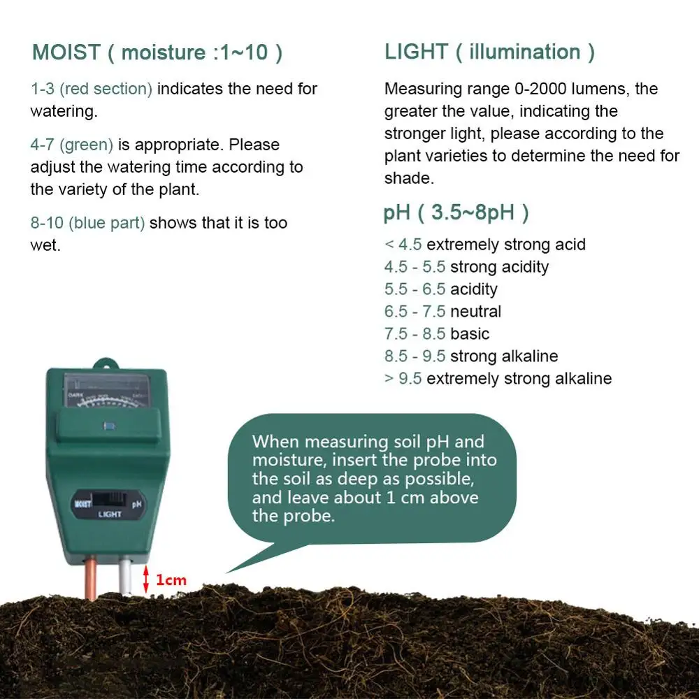 3 в 1 измеритель влажности и PH почвы|Измерители влажности| |