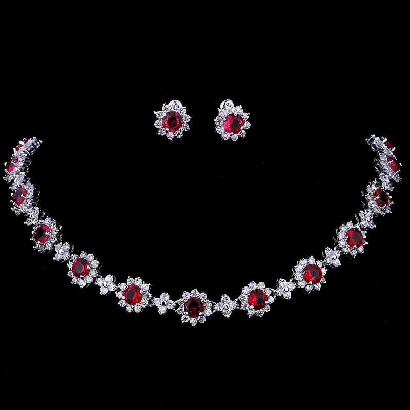 Emmaya-Conjunto de joyería nupcial de cristal de circón cúbico para mujer, conjunto de collar y pendientes, joyería para fiesta de boda