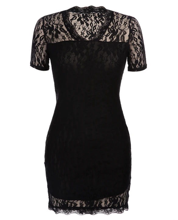 Sexy Dress Women Vestidos 2018 Summer Lace Bodycon V-neck Short Sleeve Pencil Stretch Solid Mini Party Dresses XXL | Женская одежда