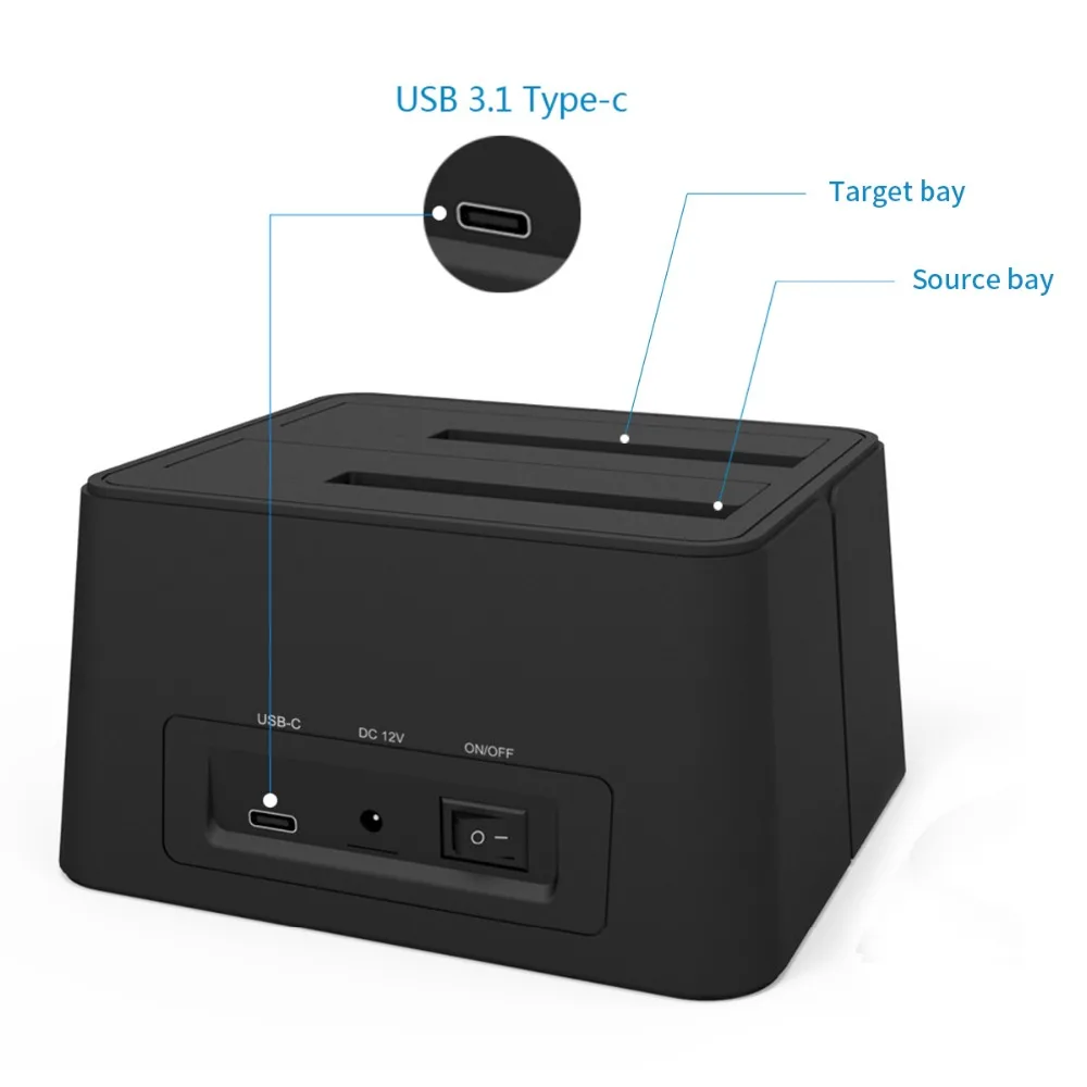 Wavlink USB C 3 1 на SATA 2 Bay док-станция для жесткого диска 5 Гбит/с 12 ТБ 5/3 дюйма HDD/SSD
