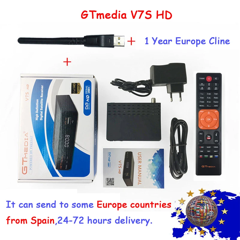 Gtmedia v7s 1 год Европа clines freesat v7s HD спутниковый ресивер Full 1080P HD с USB wifi Поддержка YouTube PowerVu