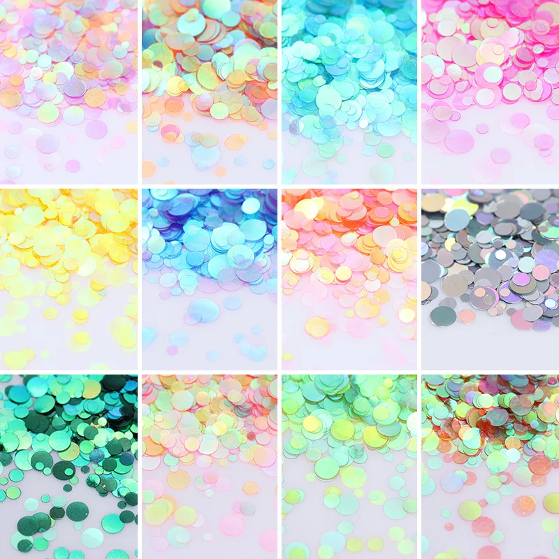 Блестки для ногтей полу-прозрачные туфли цвет розовый голубой желтый красочный