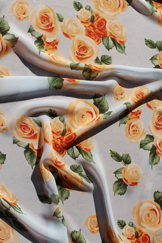 145 см ширина печатная мягкая шифоновая ткань большие розовые цветы серый CH9163 для