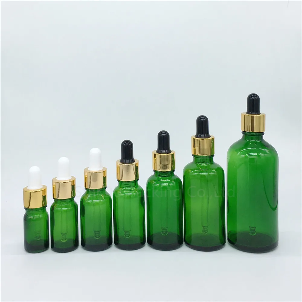 

5ml, 10ml,15ml,20ml,30ML,50ml,100ml Reagent Eye Dropper Drop green Glass Aromatherapy Liquid Pipette Bottle Refillable Bottles