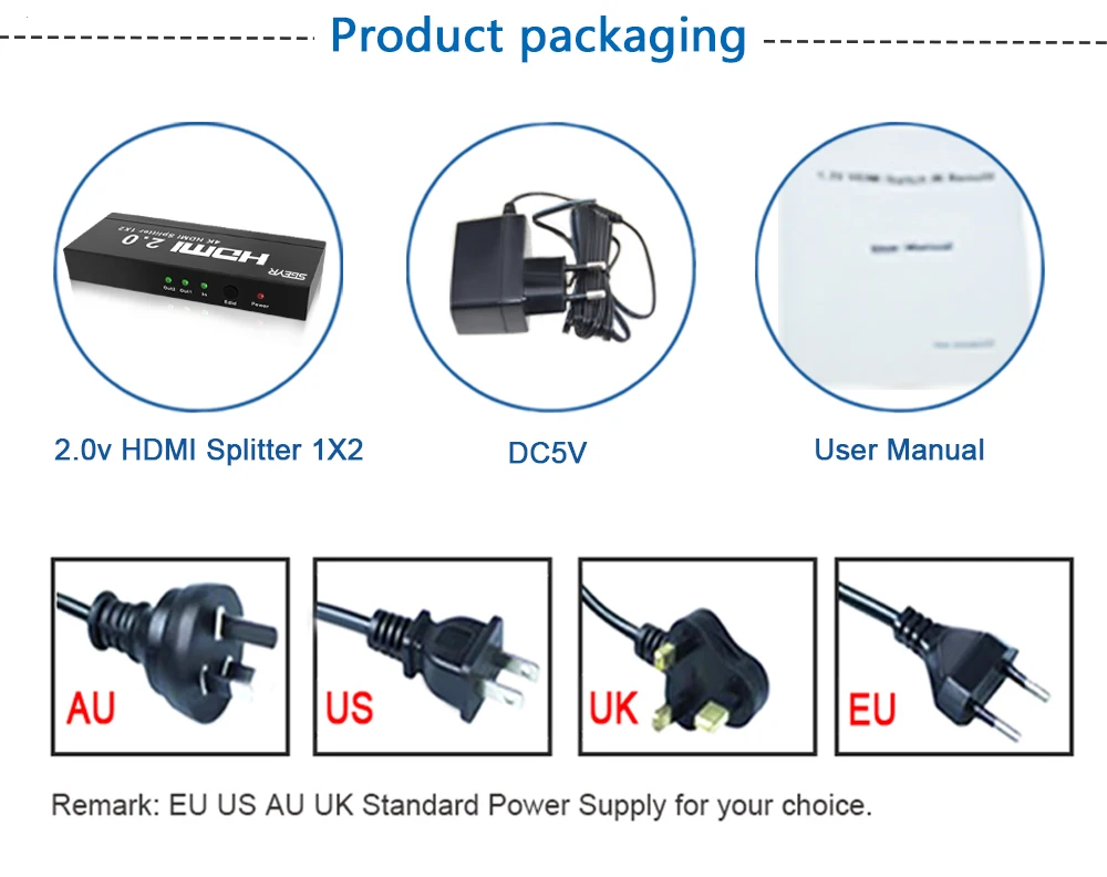 1x2 HDMI Сплиттер 4K 2 Way HDMI didriver сплиттер 1 в 2 Выход SGEYR сплиттер HDMI 2,0, HDCP2.2 4Kx2K@ 60 Гц с EDID переключателями