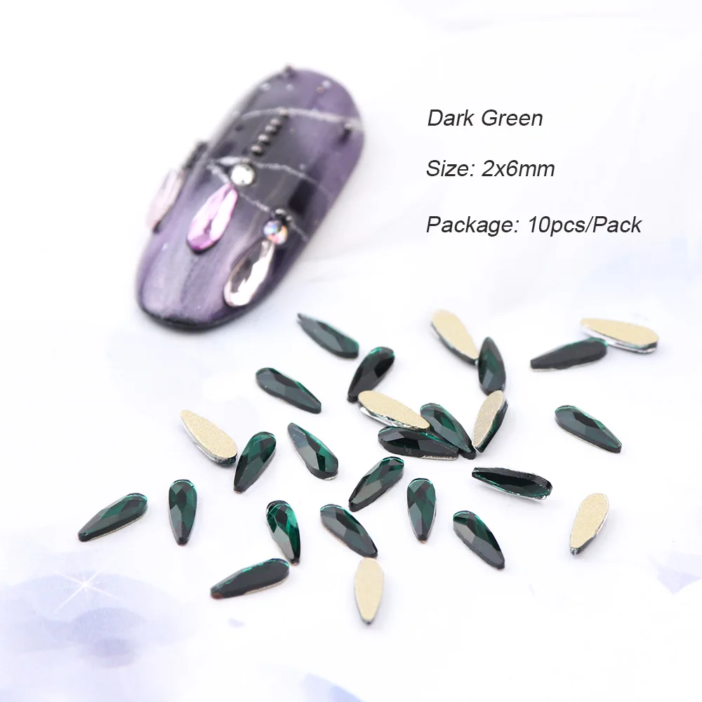Dark Green 10 шт водные Стразы в виде капли кристаллы для ногтей мини-алмаз розовый фиолетовый золотой с плоской задней частью стразы для дизайна ногтей украшения BE905 - Цвет: Dark Green