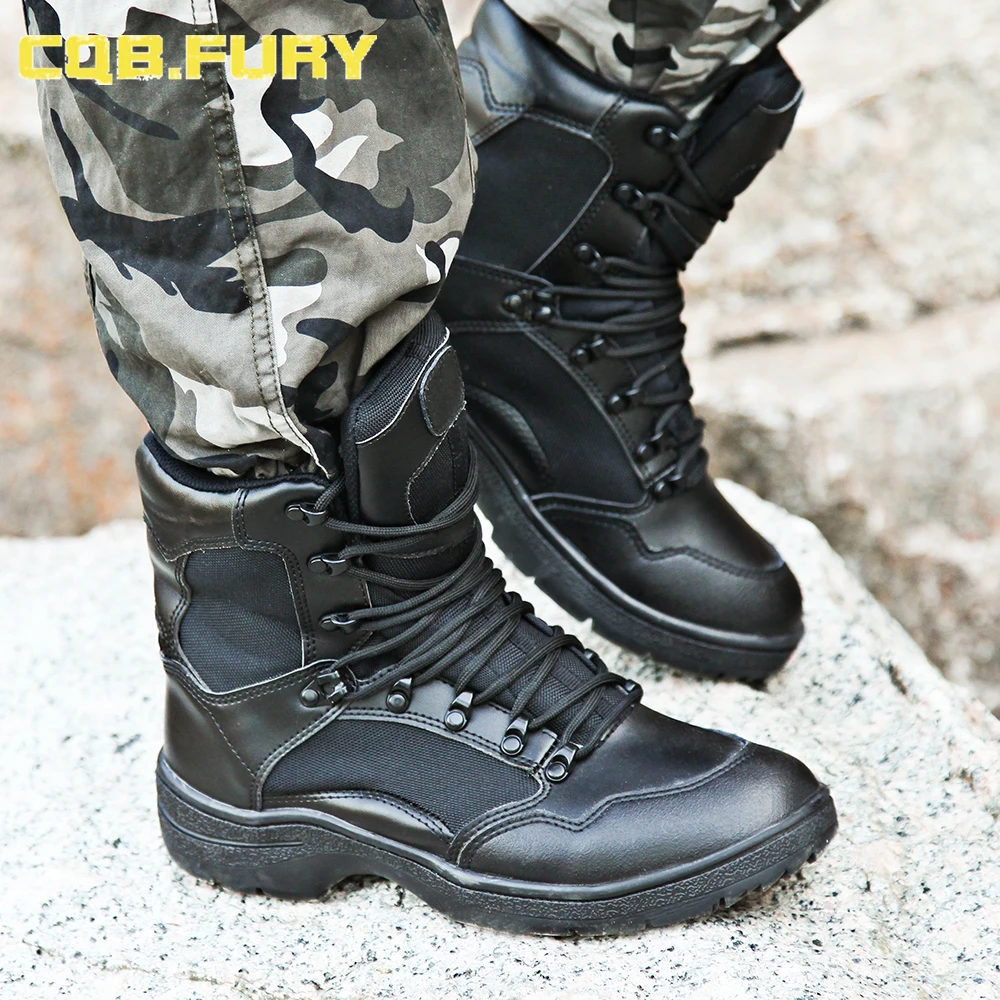 Фото CQB. FURY/мужские черные кожаные ботинки в стиле милитари; удобные и дышащие армейские ботинки; размеры 38-46; ZD-Wild leopard №4